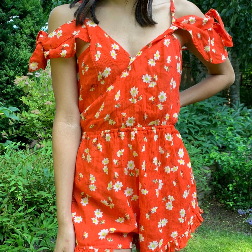 Topshop Orange Floral Romper